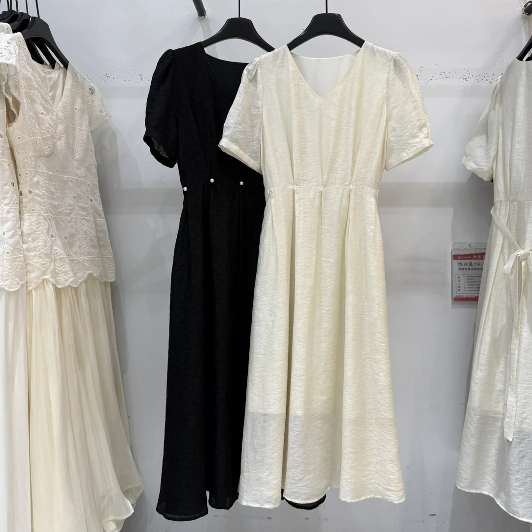 LMJ007夏季泡泡袖修身蕾丝显瘦气质收腰衣服出街洋气衣服女连衣裙