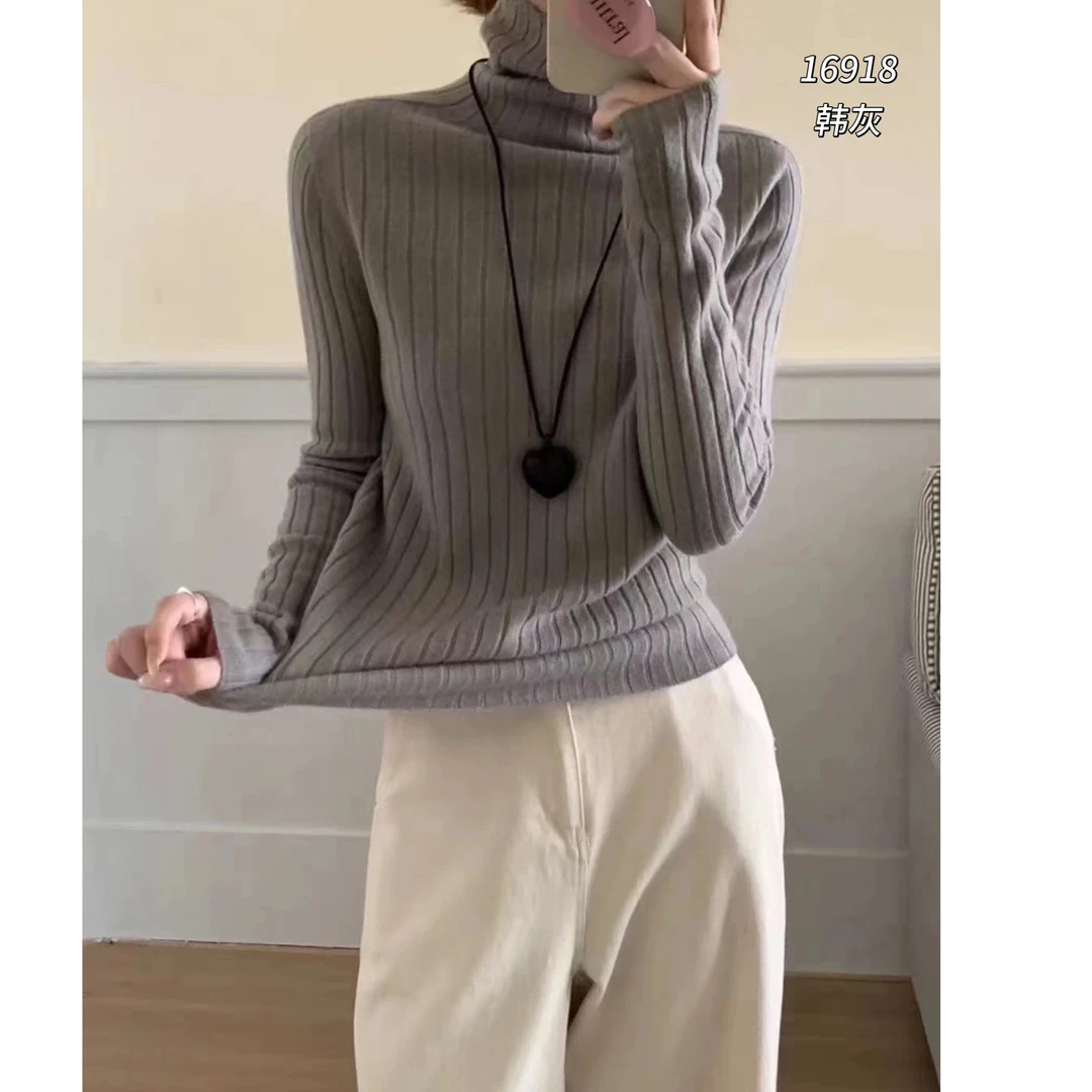 16918（部分无水洗唛，介意慎拍）WANGDAN新款高领宽竖条纹针织衫