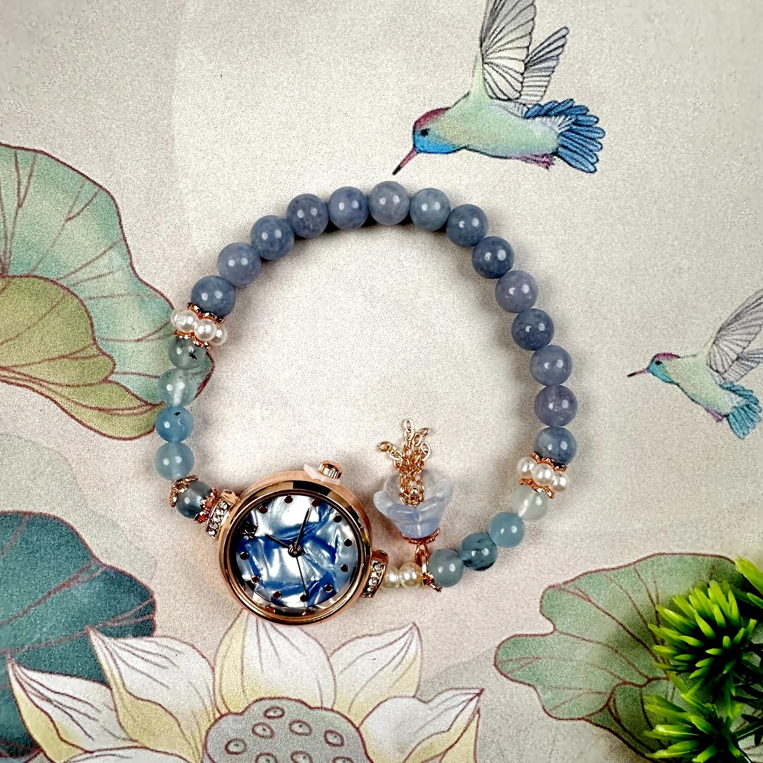 D12翡翠手链复古珠珠女士时尚百搭气质轻奢精致手工手表