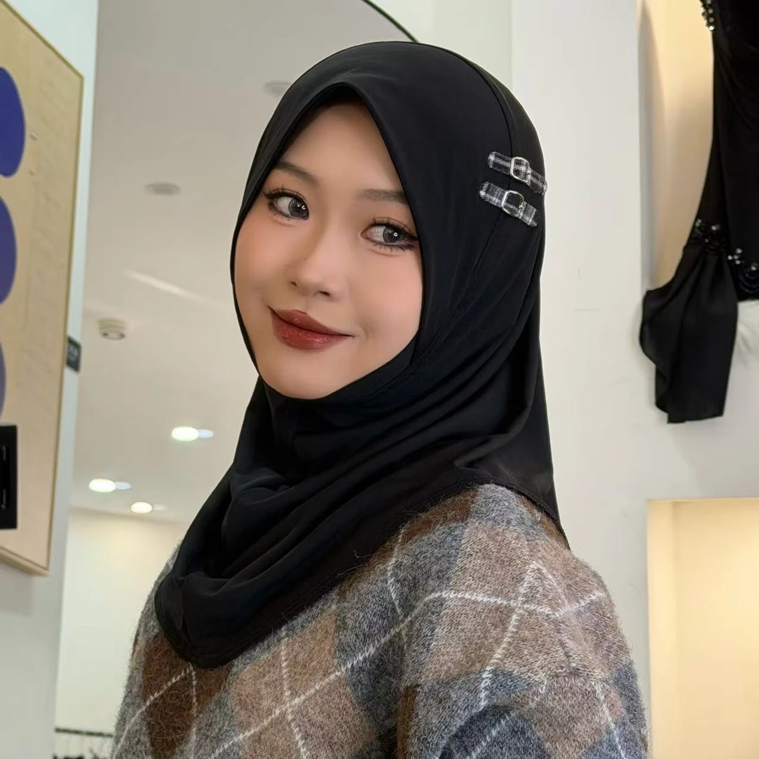 柯儿·JK格子皮标小套头女士纱巾（立体帽檐）