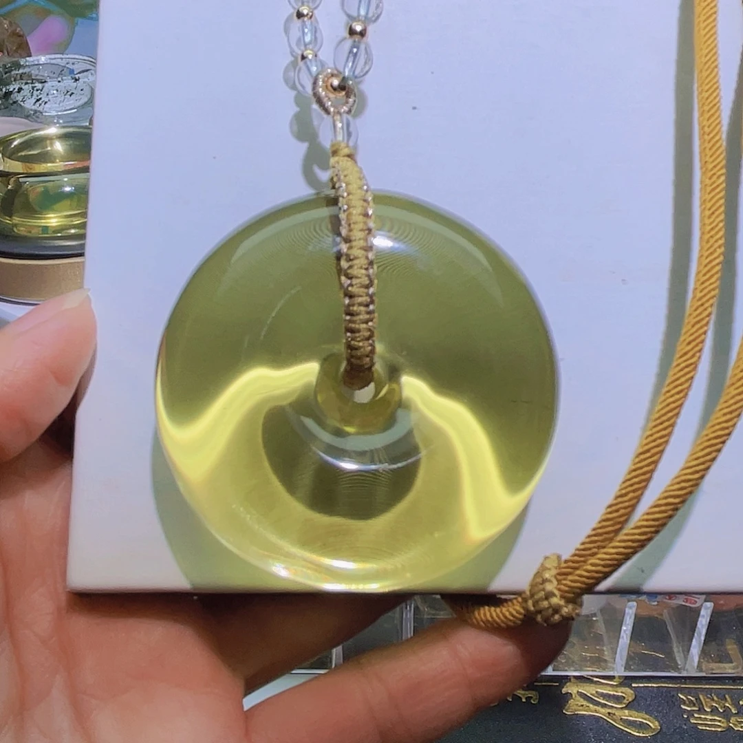 水晶颈饰未镶嵌天然暴力黄冰透高货平安扣吊坠