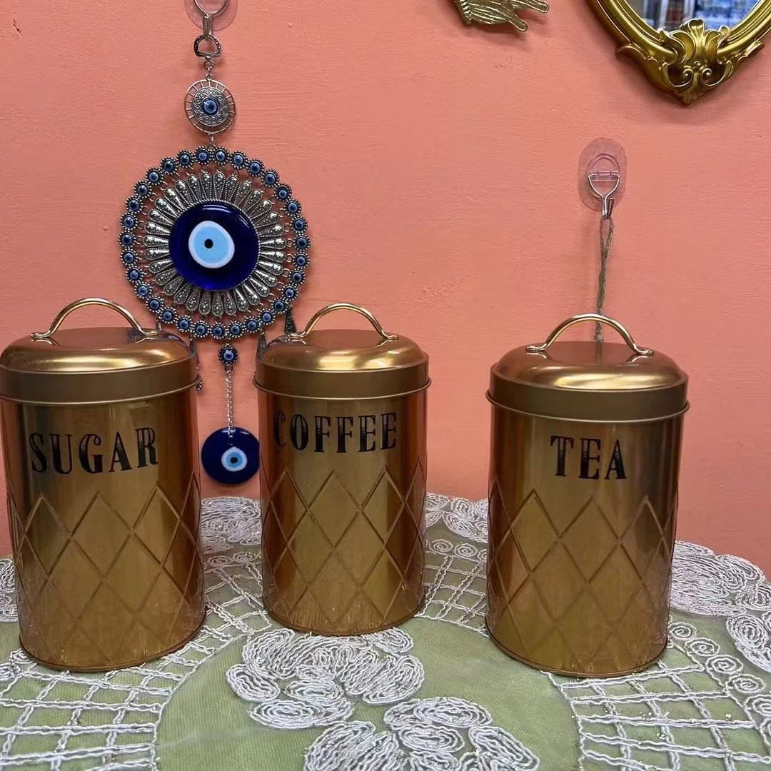 【孜咪冉好物】高档家用金色创意茶盐罐三件套