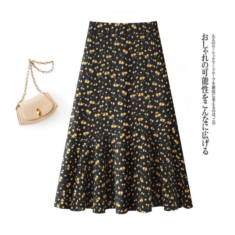 拉夏贝尔夏季日系小清新大摆棉布油画文艺半身裙碎花裙女松紧腰