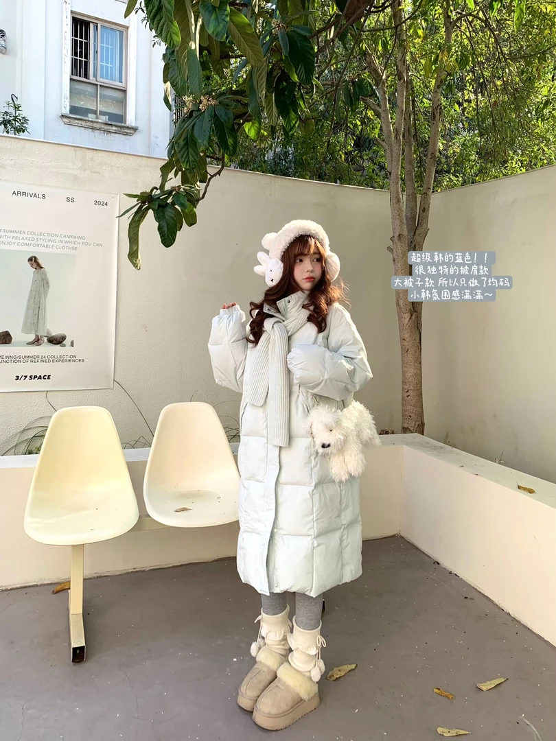 「小鸟自制」“小韩氛围”韩系氛围感白鸭绒羽绒服～披肩帽子拆卸两穿