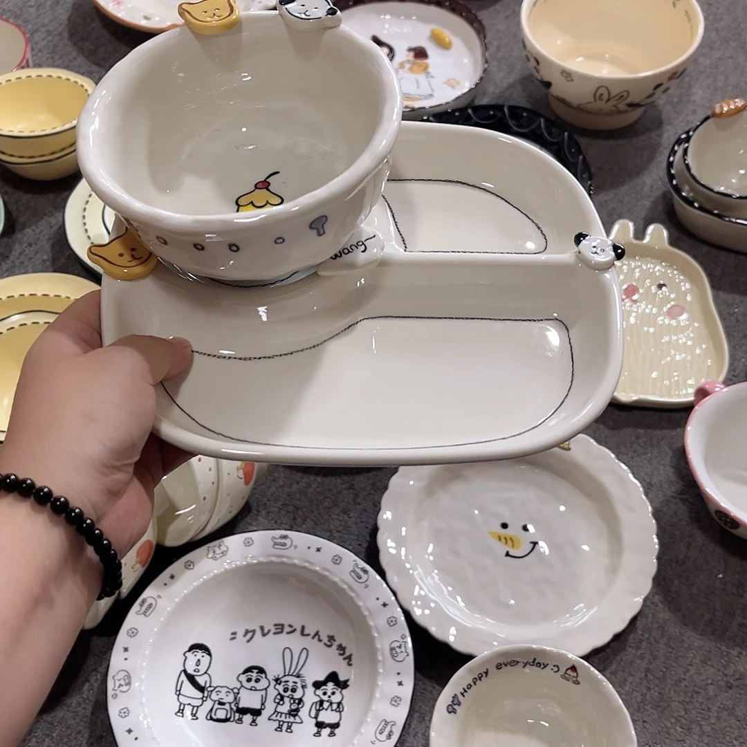 纽扣小狗5寸米饭碗➕盘子微微瑕