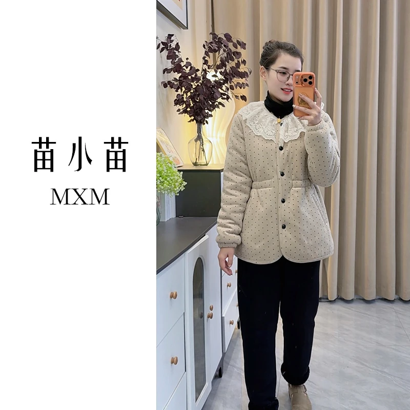 苗小苗蕾丝领碎花加厚加绒睡衣女时尚家居服套装娃娃领女冬季保暖