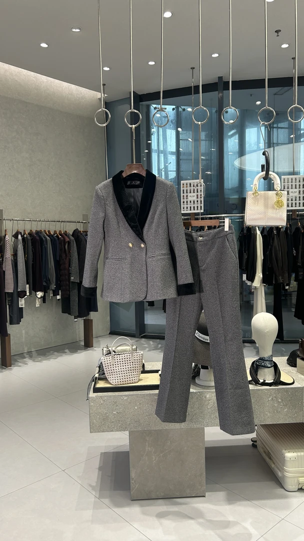 736 灰色毛呢西装套装女小个子春秋款气质休闲女装套装