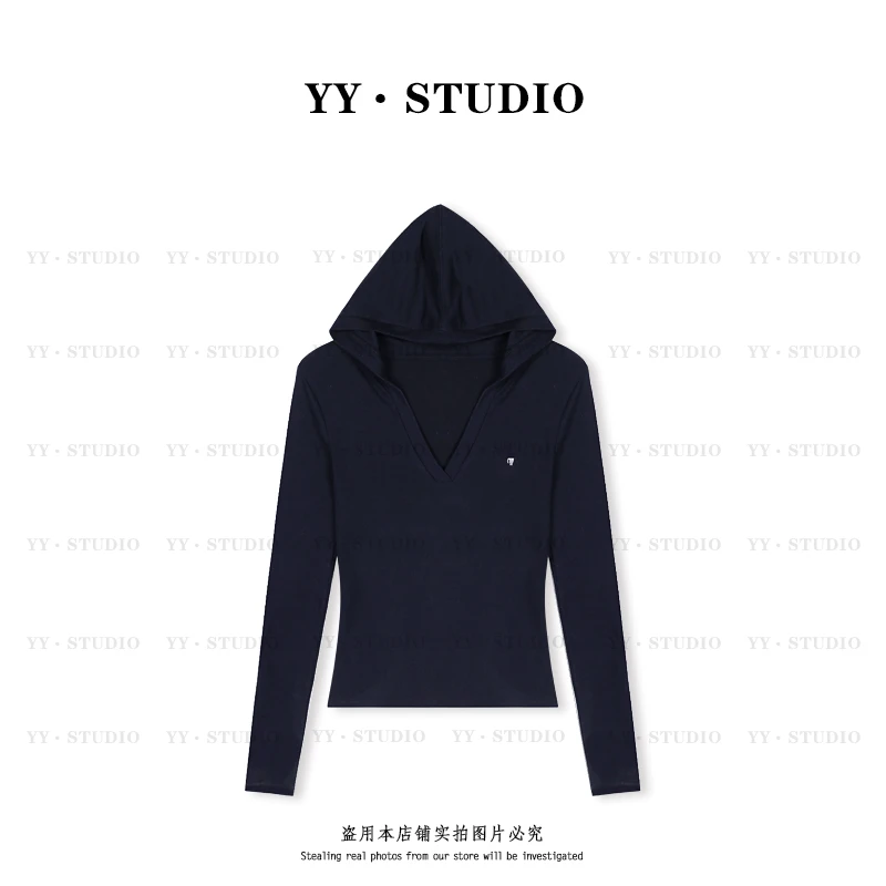 【YANYAN】春夏百搭小马标连帽V领长袖T恤上衣YY-2388
