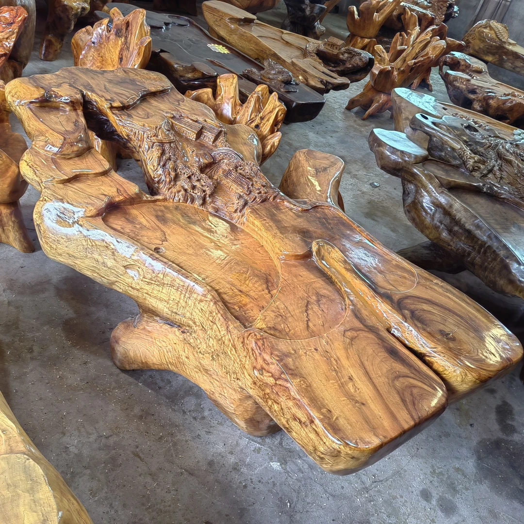 天然根雕茶桌原木家用茶海实木树根茶台根雕香樟木整体茶几长240
