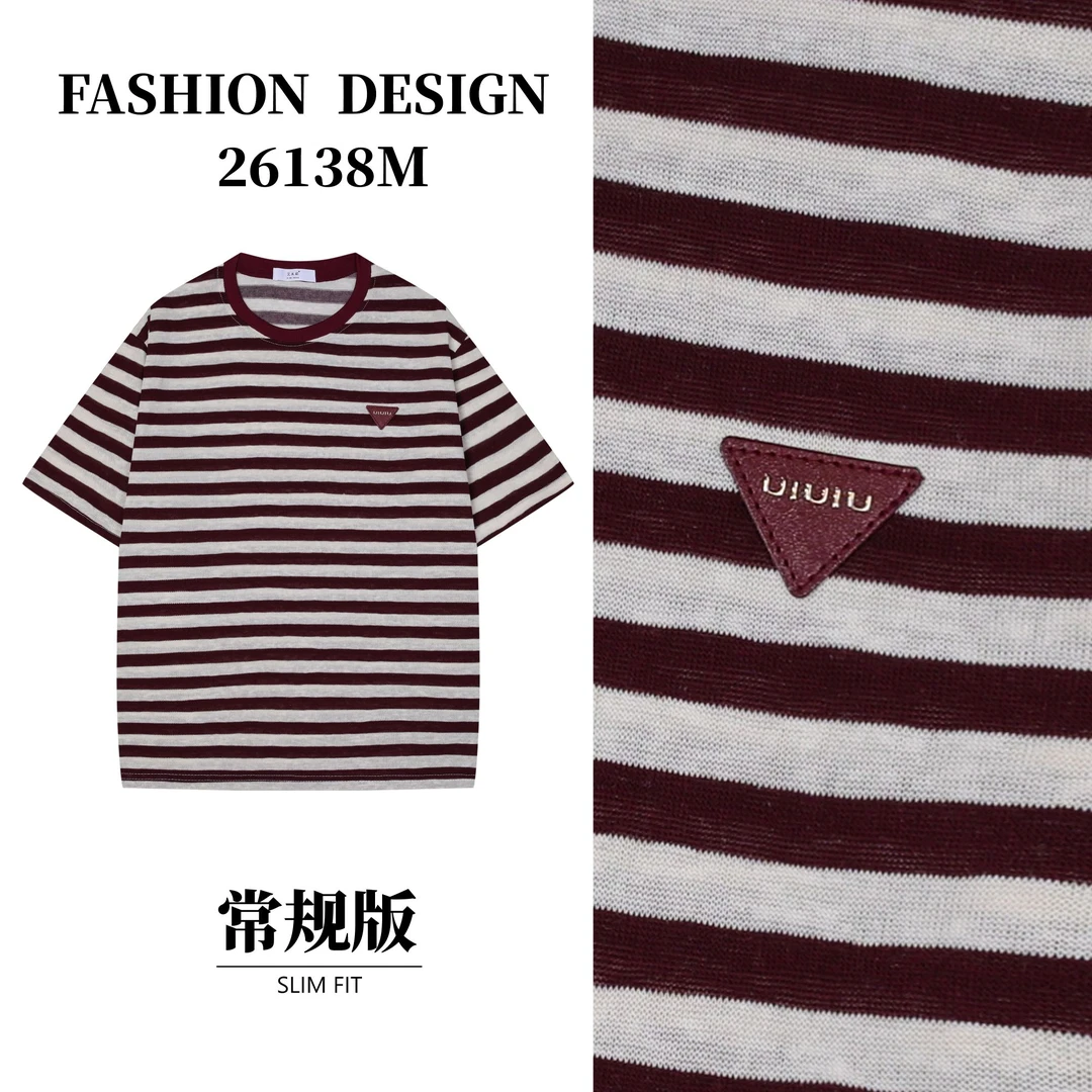 【短袖T恤】2025夏季新款条纹T恤小标刺绣简约百搭时尚X26138