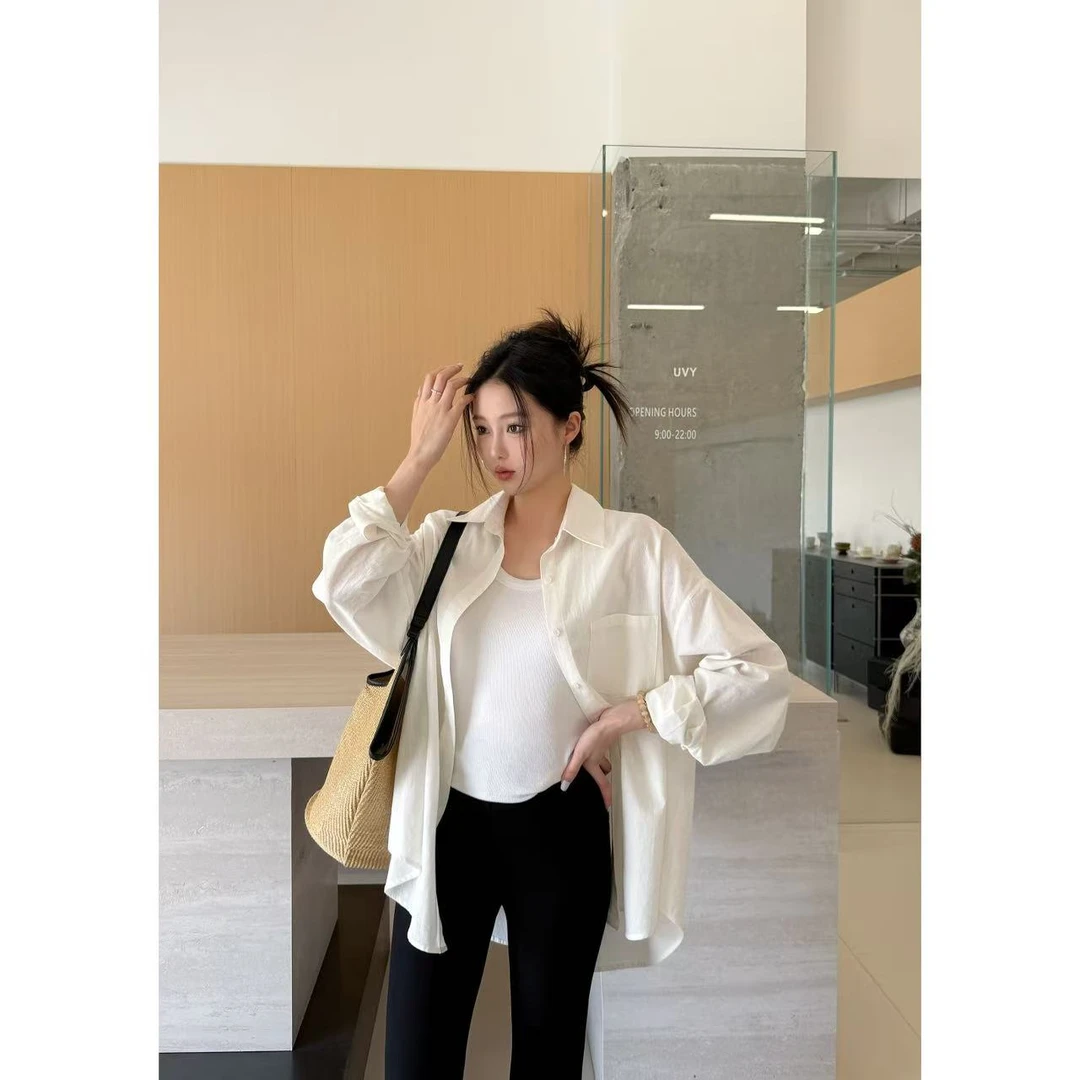 「子熙原创」2025秋季防晒衬衣女中长款宽松休闲衬衫上衣4011