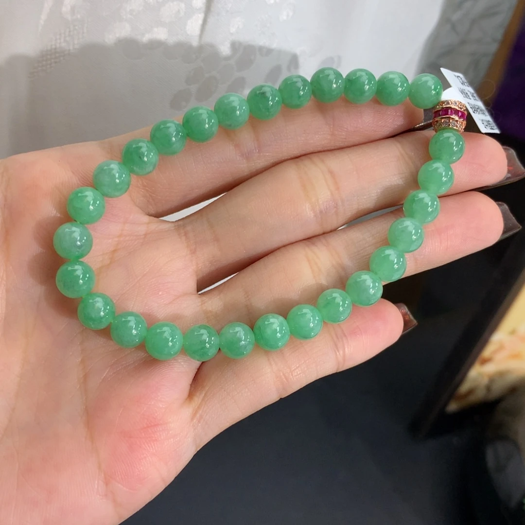 翡翠未镶嵌手串卡6.6细润绿手串
