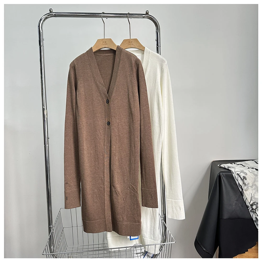 M058秋季新款女士时尚休闲宽松中长款V领长袖针织开衫外套