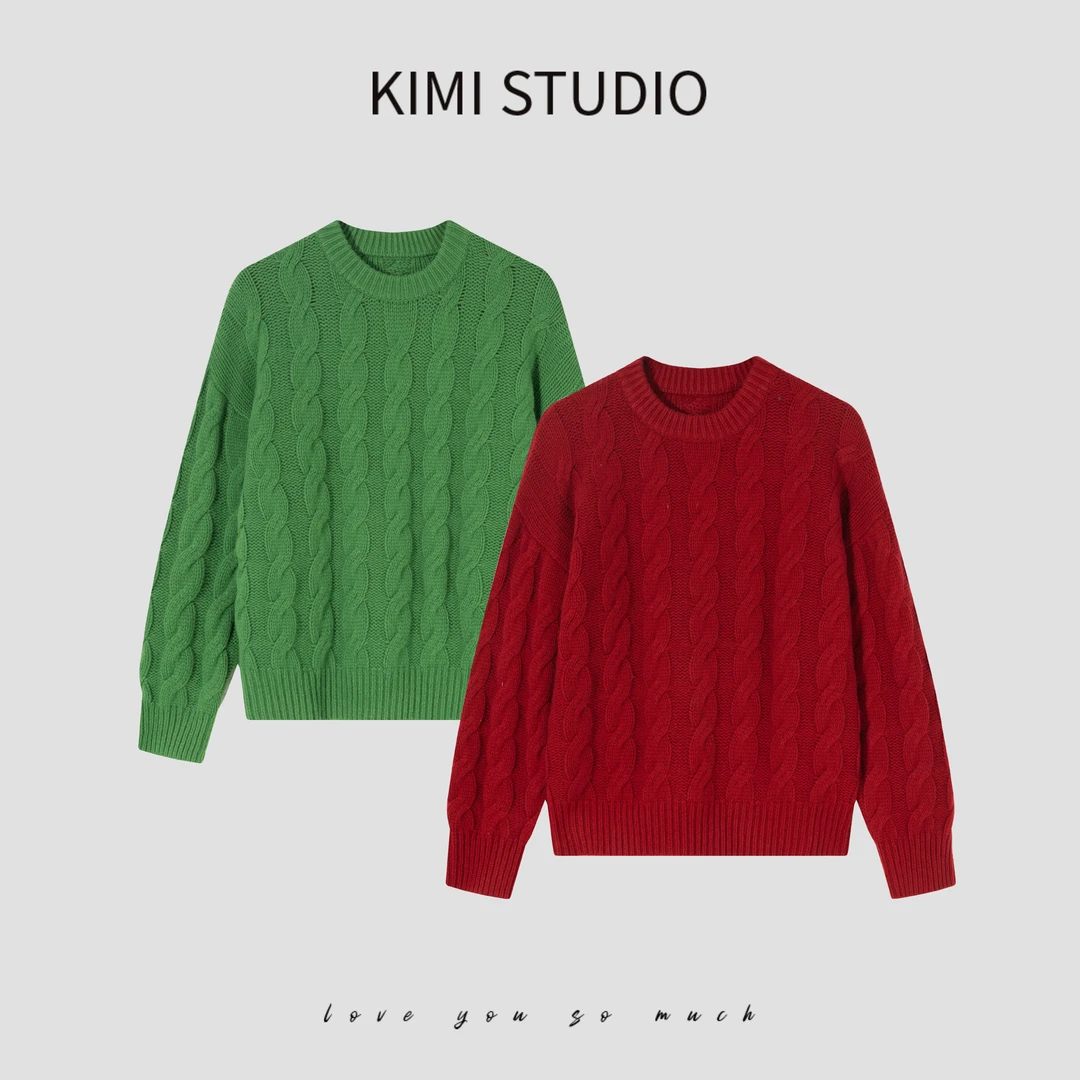 迎新年 100%羊毛粗针麻花慵懒风宽松版针织毛衣AW241520