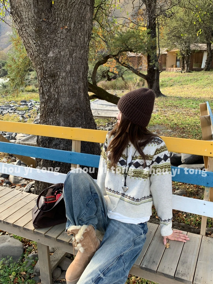 【天空之城】秋冬新款慵懒风氛围感针织开衫费尔岛毛衣 ZYT153