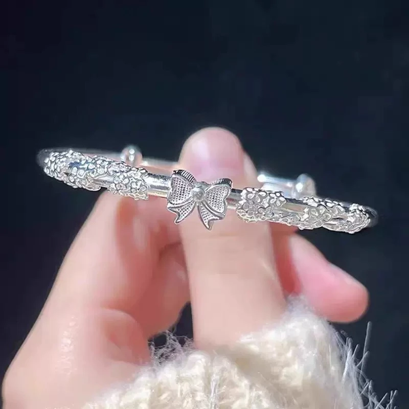 足银手镯 繁花蝴蝶结手镯【S-1058】