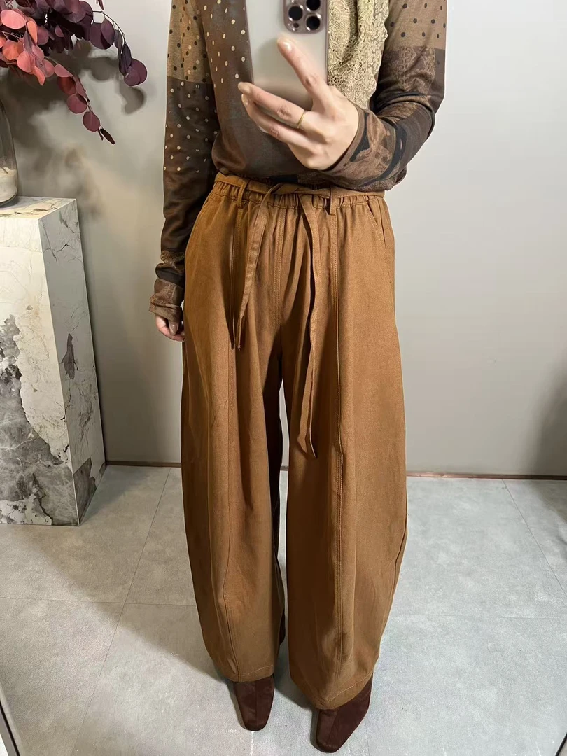 【雪儿严选】法式复古阔腿休闲裤2526