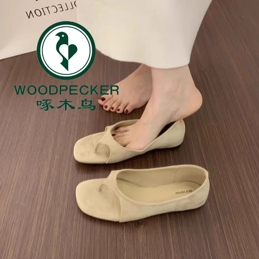 啄木鸟法式小众绒面内增高夹趾凉鞋女夏季2025新款绝美包跟罗马鞋