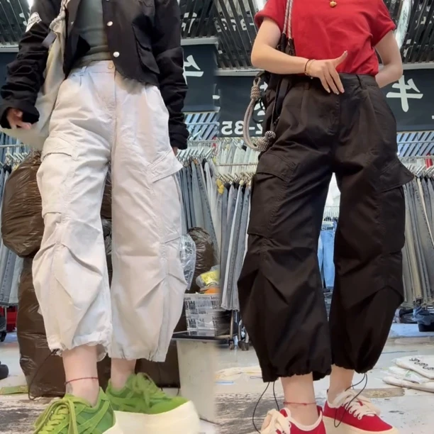 夏季薄款大兜工装裤女2025百搭显瘦宽松休闲裤爆款八分裤哈伦裤潮