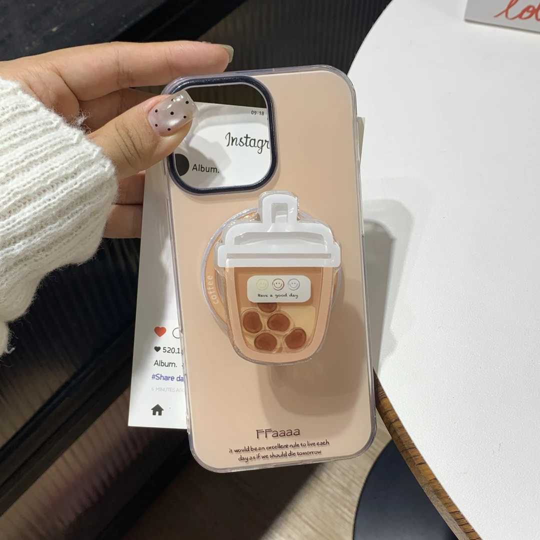 ins风日韩珍珠奶茶摇摇乐磁吸支架适用苹果华为小米/oppo手机壳