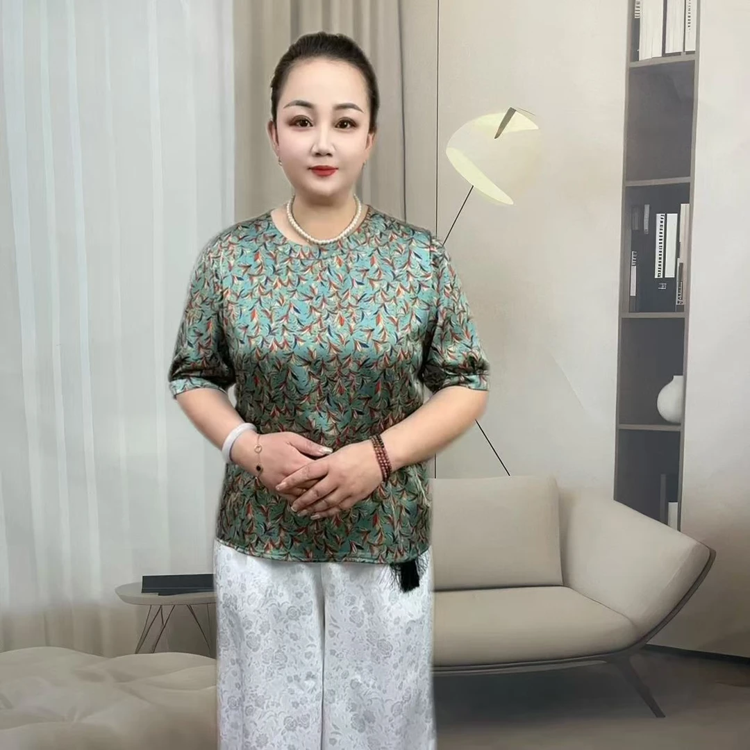 风吹麦浪 圆领妈妈装显瘦休闲宽松百搭