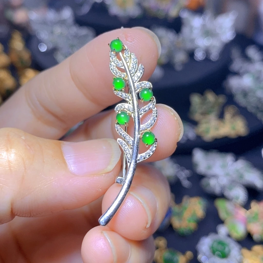 翡翠银S925镶嵌吊坠(不含链)天然翡翠