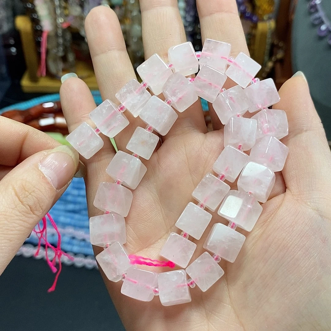 玛瑙/玉髓未镶嵌珠宝半成品粉晶方糖一条卡10mm