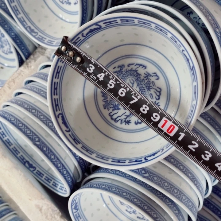 青花玲珑4.5寸小饭碗龙纹