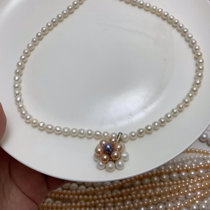 银S925镶嵌淡水珍珠白珍珠项链5-6m