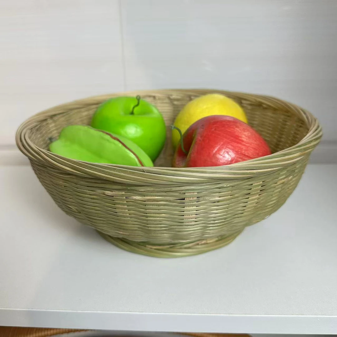 竹青皮编织 （高脚27厘米）青丝蓝 水果筐馒头篮