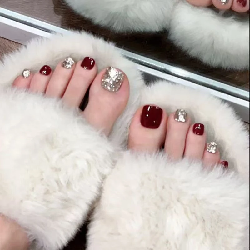 A01安哥拉红亮片-夏季爆款纯手工脚甲穿戴甲显白定制美甲【14片装】