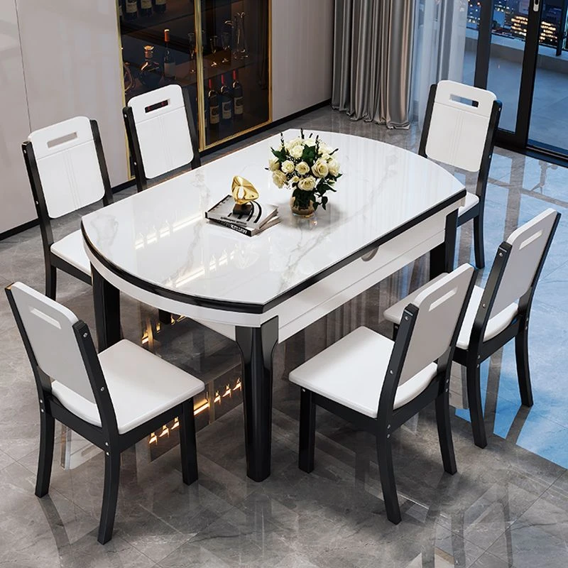 岩板餐桌实轻奢现代简约家用小户型伸缩折叠电磁炉组合餐桌椅子