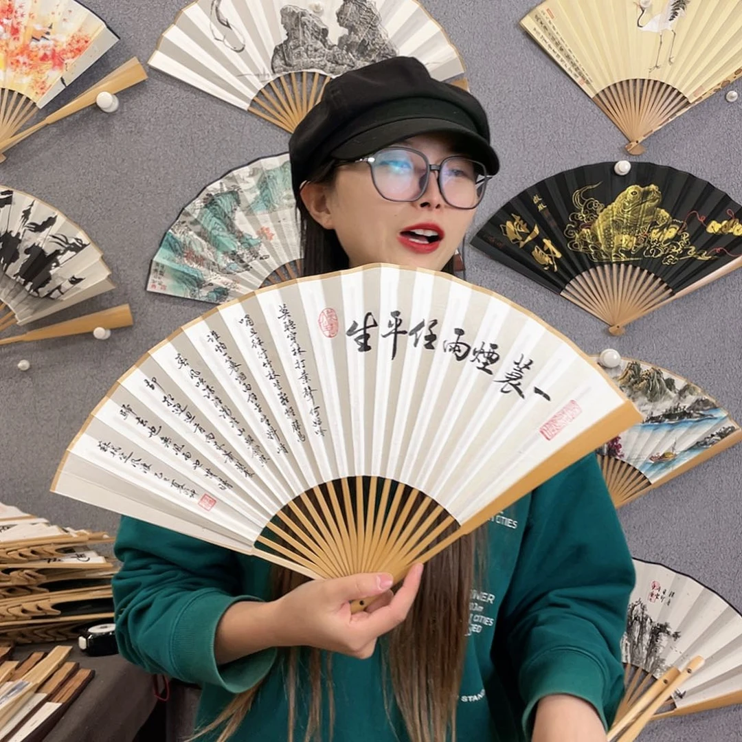 国画95寸玉竹-纯手绘-文玩扇骨（默认粘好）定风波