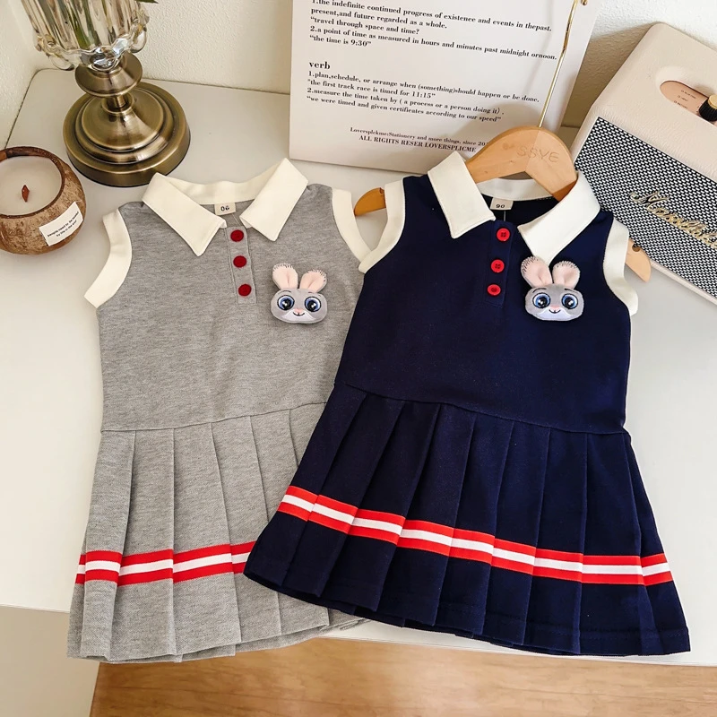 女童百褶背心裙夏季新款可爱小兔子无袖背心公主连衣裙AXA1035