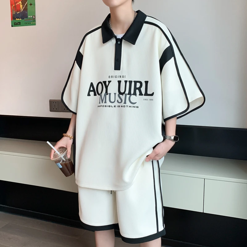 青少年夏季新款套装POLO衫短裤套装男短袖休闲时尚薄款大码套装男