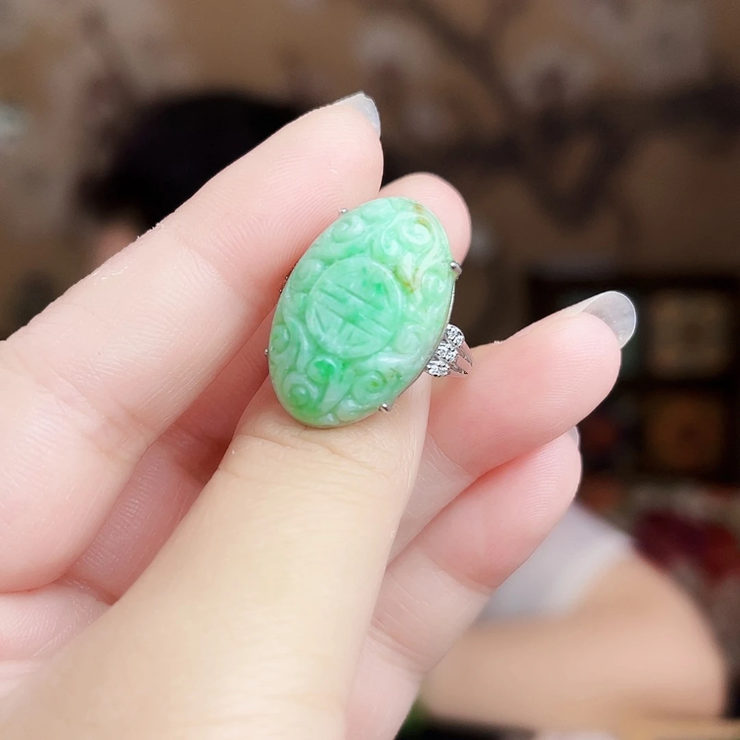 翡翠银S925镶嵌套链戒指