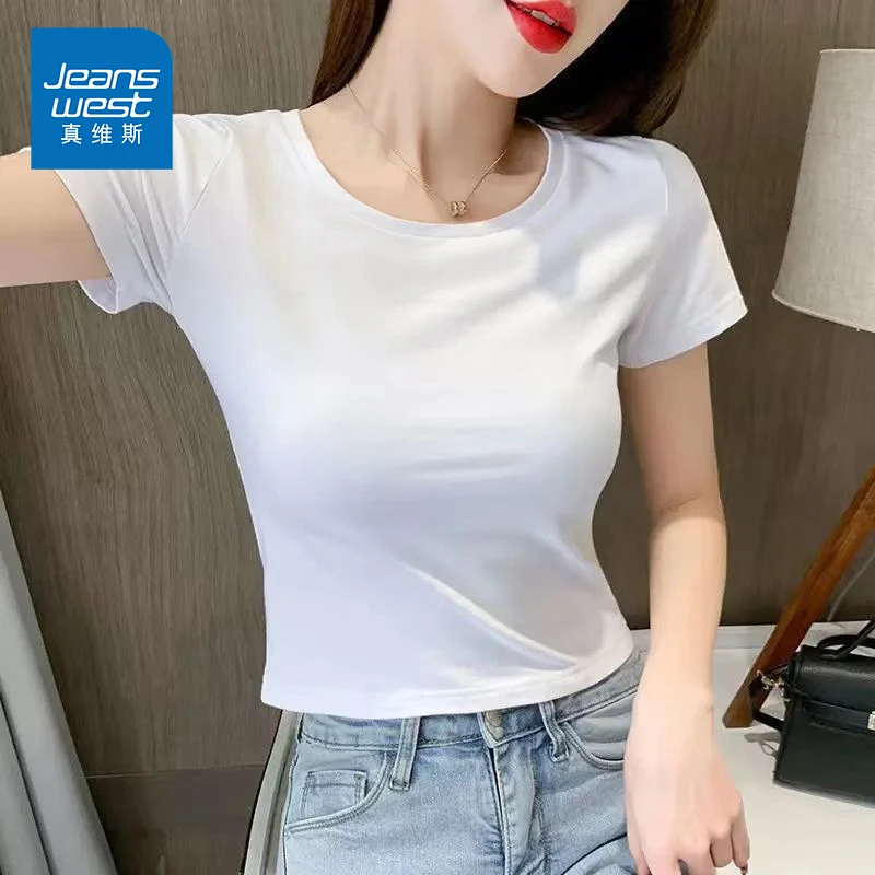 *KP真维斯女装白色短袖T恤2025新款短款圆领辣妹修身百搭ins风上