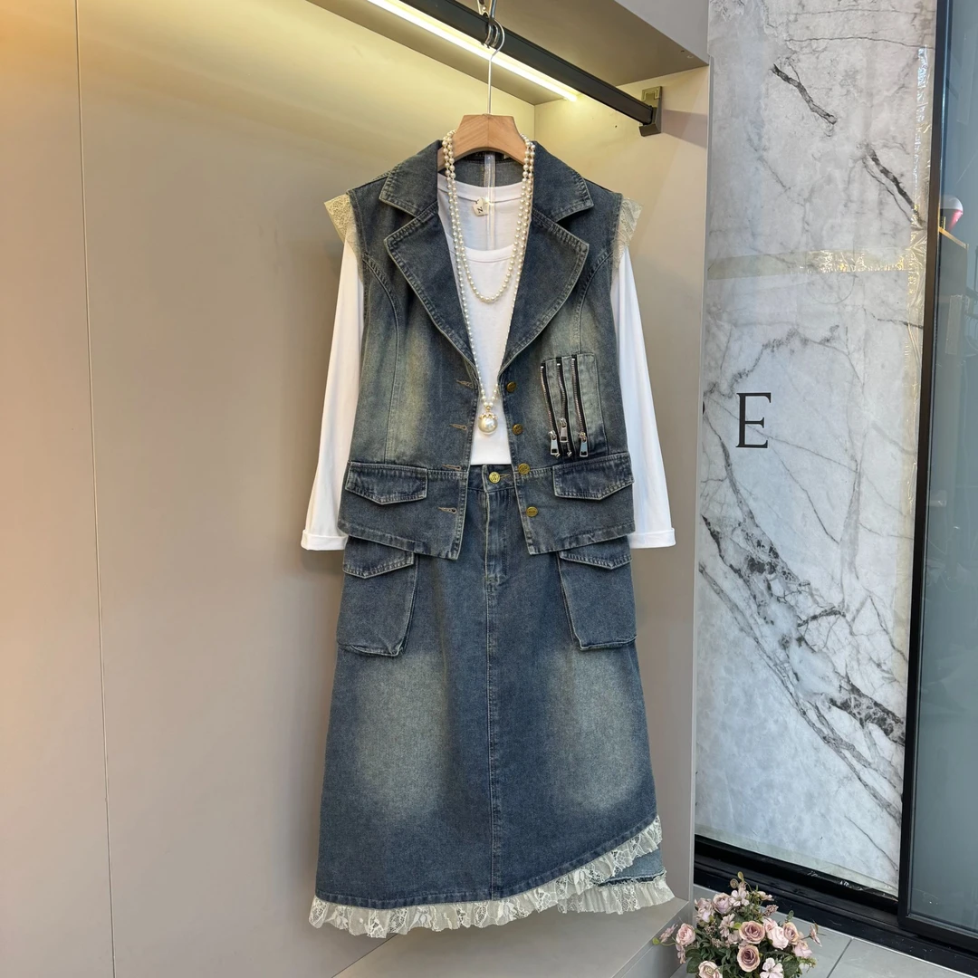 秋季韩版宽松时尚大码牛仔复古欧货洋气显瘦休闲减龄百搭三件套