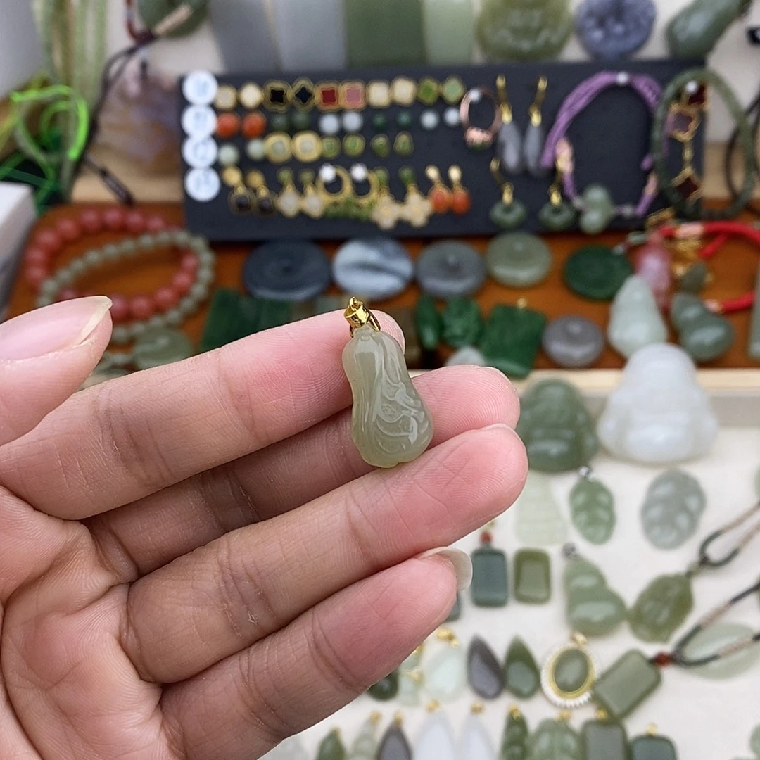 和田玉银S925镶嵌吊坠(不含链)