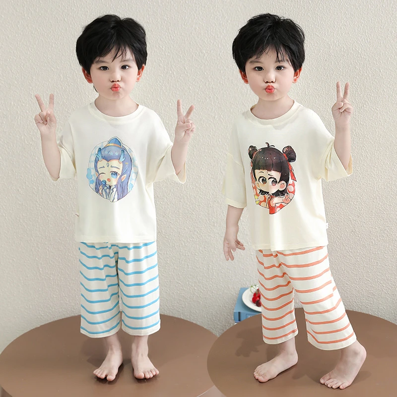 哪吒敖丙儿童睡衣夏季薄款莫代尔宝宝空调服A类婴幼童男孩家居服