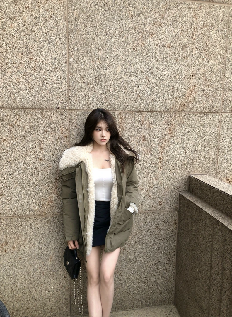 PickRui 睿哥 诺丁山下 墨绿色羊G毛翻领派克棉服