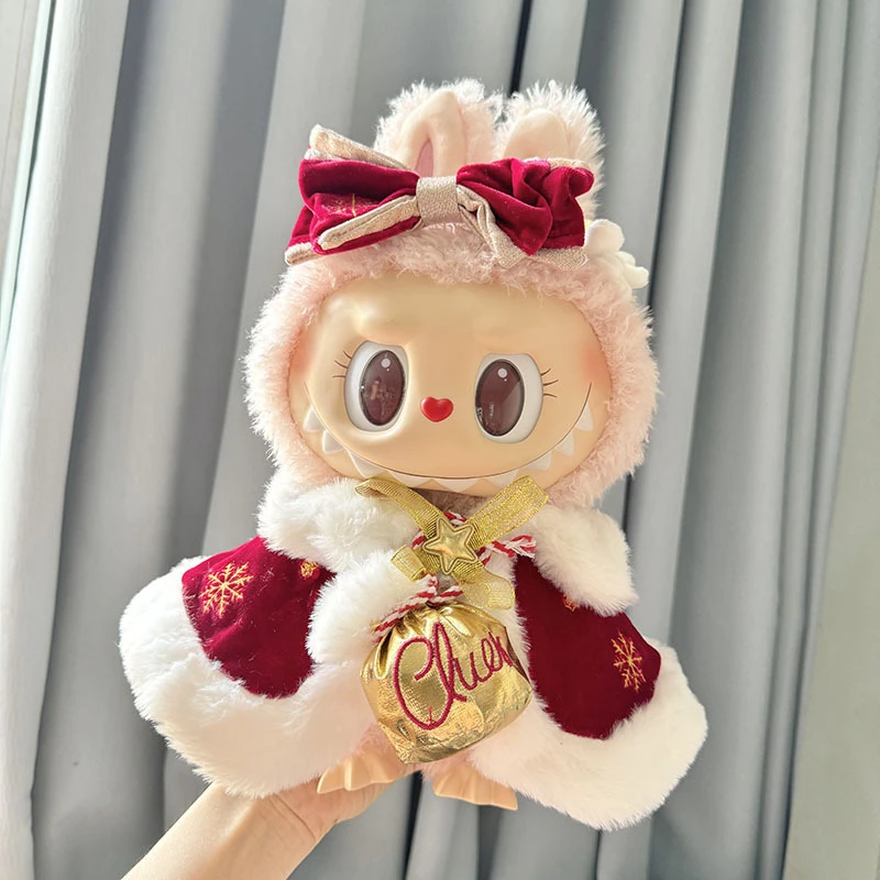 公仔仅毛绒装Labubu红衣服女王衣服】拉布38cm着布衣服替娃娃披风