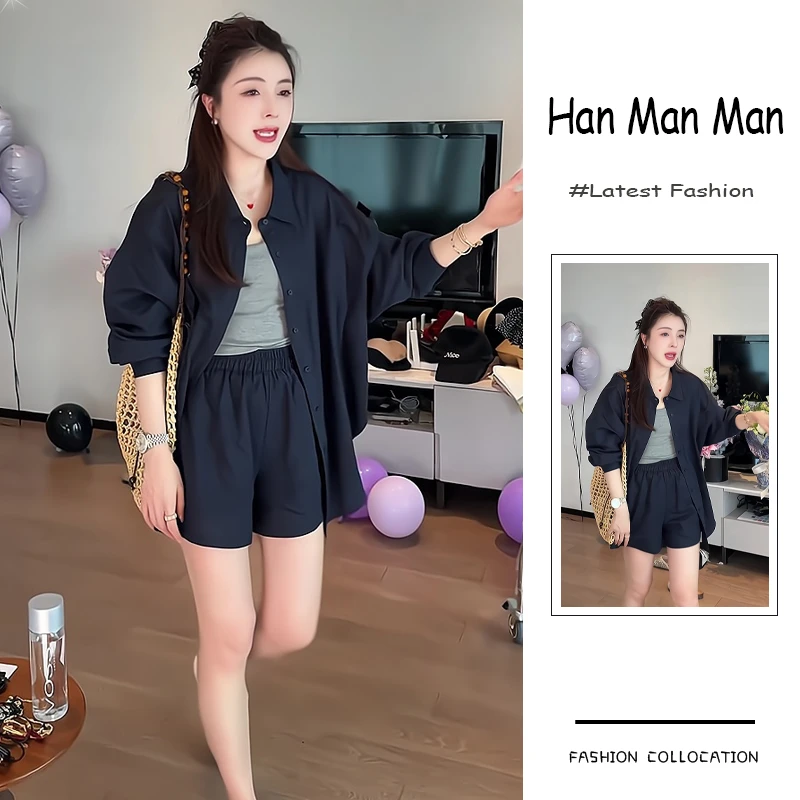 夏季流行穿搭一整套新款2025年韩版减龄慵懒风衬衫吊带短裤三件套