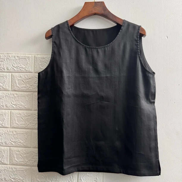 新中式香云纱桑蚕丝无袖圆领宽松内搭外穿背心上衣