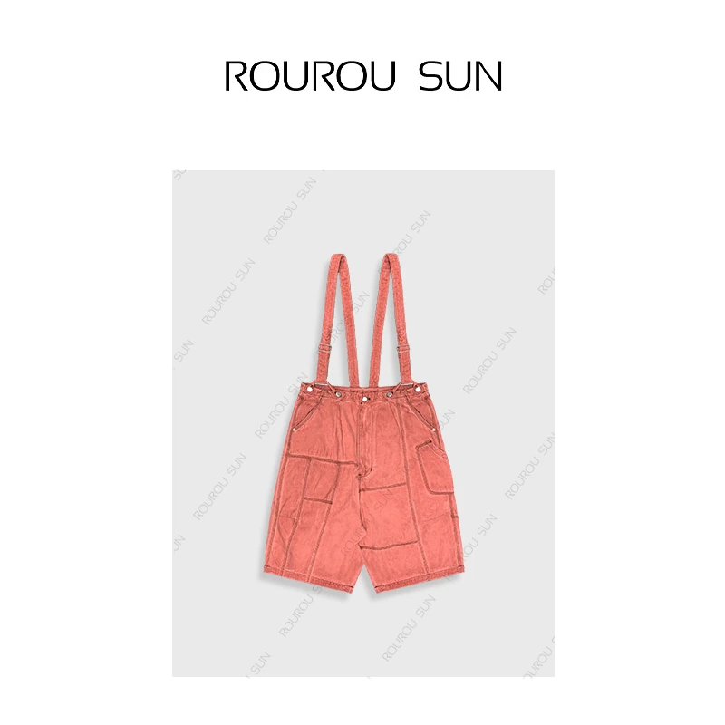 5813美式复古解构明线休闲工装短裤女设计感牛仔七分裤