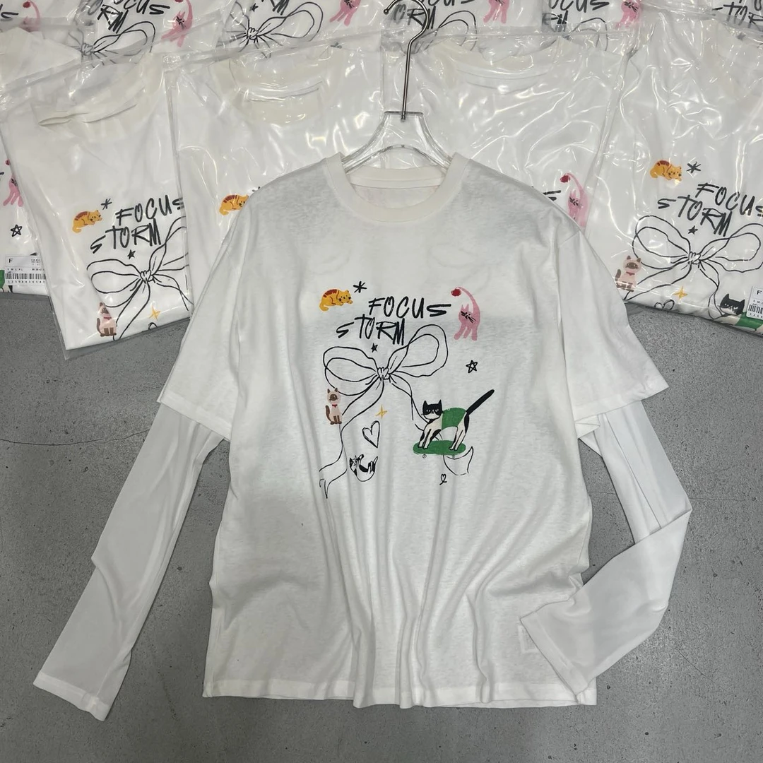 深圳南油高货原创ZZ透气字母夏季T恤女士速干印花蝴蝶长袖常规款