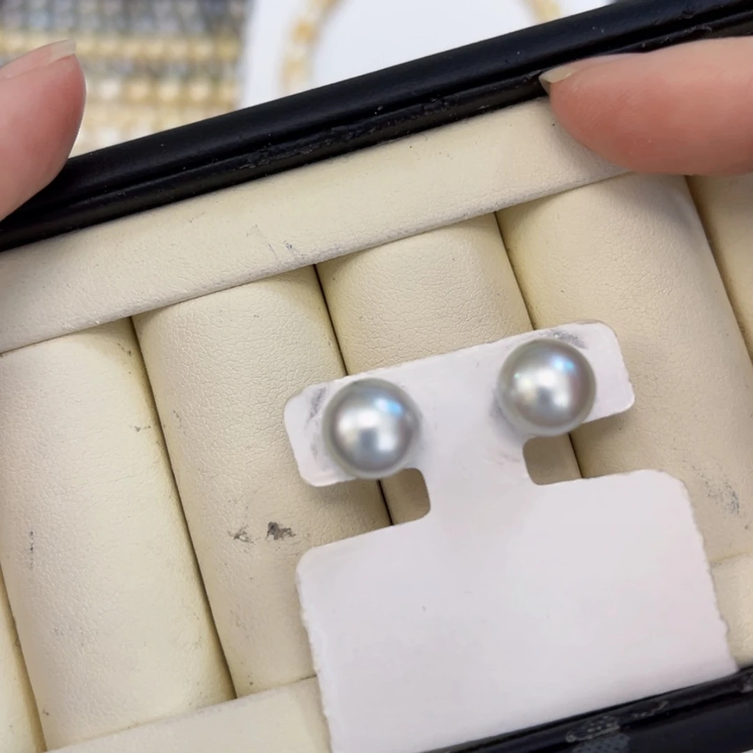 【闪购商品】海水珍珠耳饰银S925镶嵌9-10mm澳白素钉