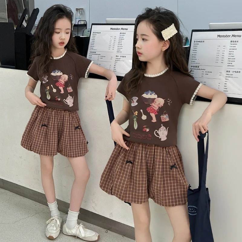 女童夏季套装2025新款儿童潮款格子裙裤6-12岁小女孩洋气韩版夏装