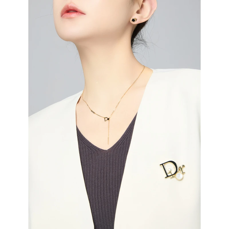 吊坠925银莫桑石 老敏哥 【字母D】流苏锁骨链小众高级感W0882