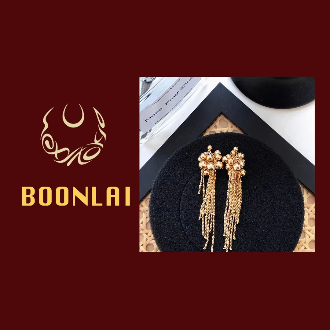 铜合金耳饰 Boonlai 金色流苏圆球链条A耳环1362